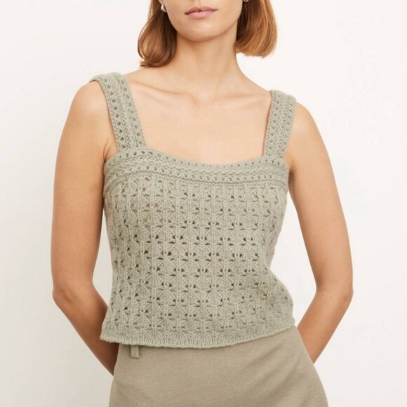 Vince Green Artichoke Cropped Squareneck Tank Top Cami Size Medium - Picture 4 of 10